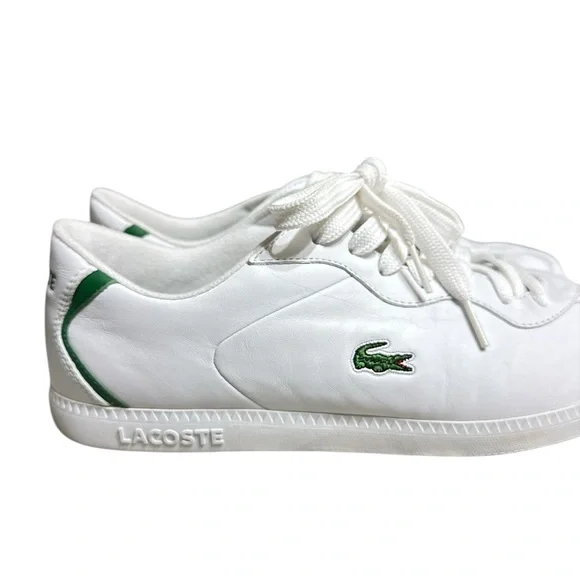 181. 🐊Lacoste White lace up Sneakers with Green Details mens size 12